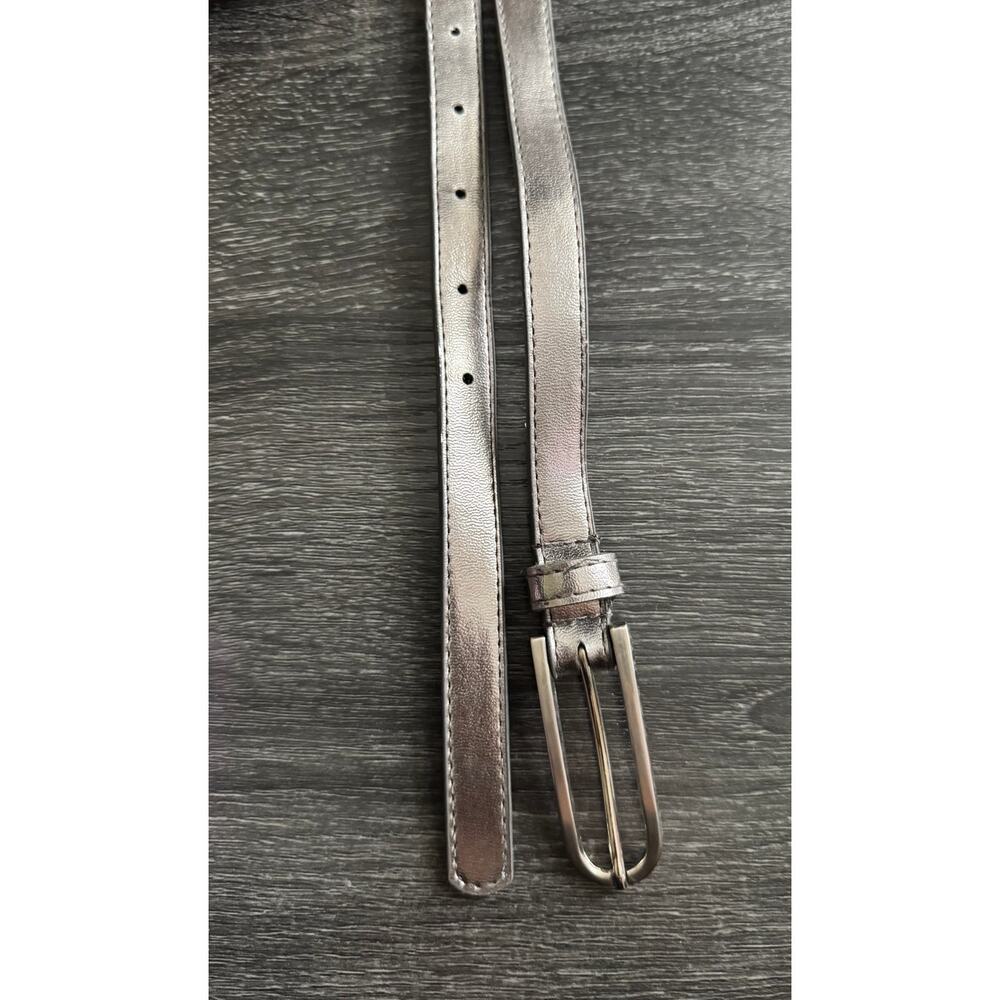 Womens Metallic Silver Grey Silver Tone Hardware Slim Belt L - Picture 5 of 5
